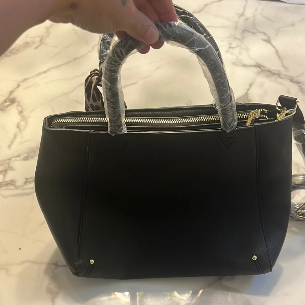 Steve Madden Black Satchel with Leopard Accent